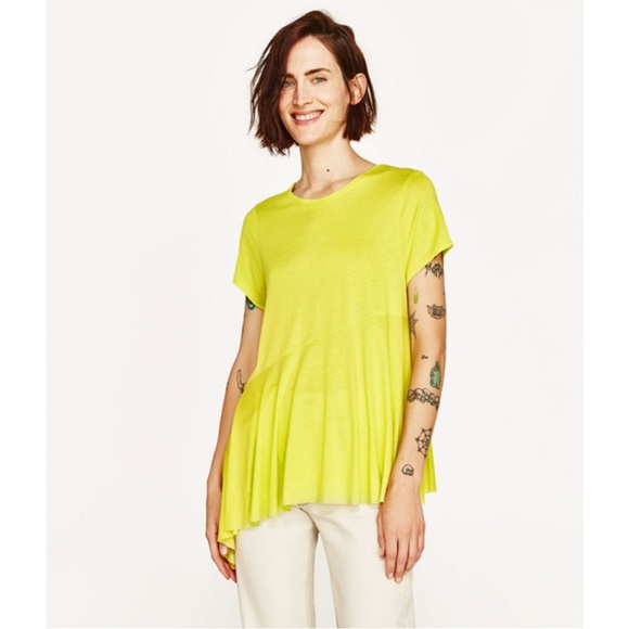 Zara Woman Top - Kaos Hijau Neon size small  NWOT - Picture 2 of 4